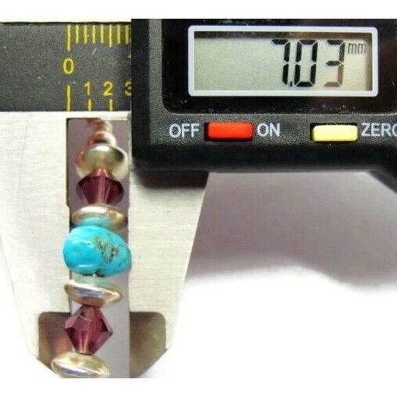 Vintage Bracelet Sterling Silver 925 Turquoise Purple Bead Latching Bangle - Picture 7 of 12